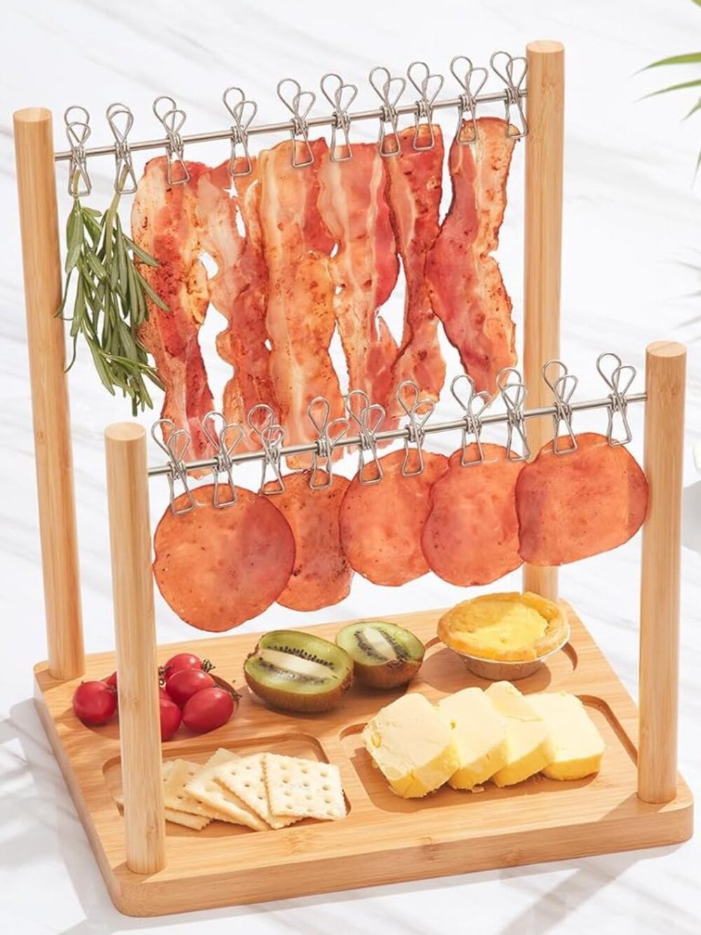 Charcuterie Cheese Serving Board with Bacon/Meat Rack